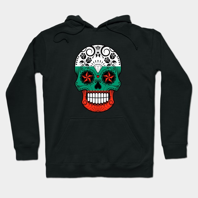 Bulgarian Flag Sugar Skull with Roses Hoodie by jeffbartels